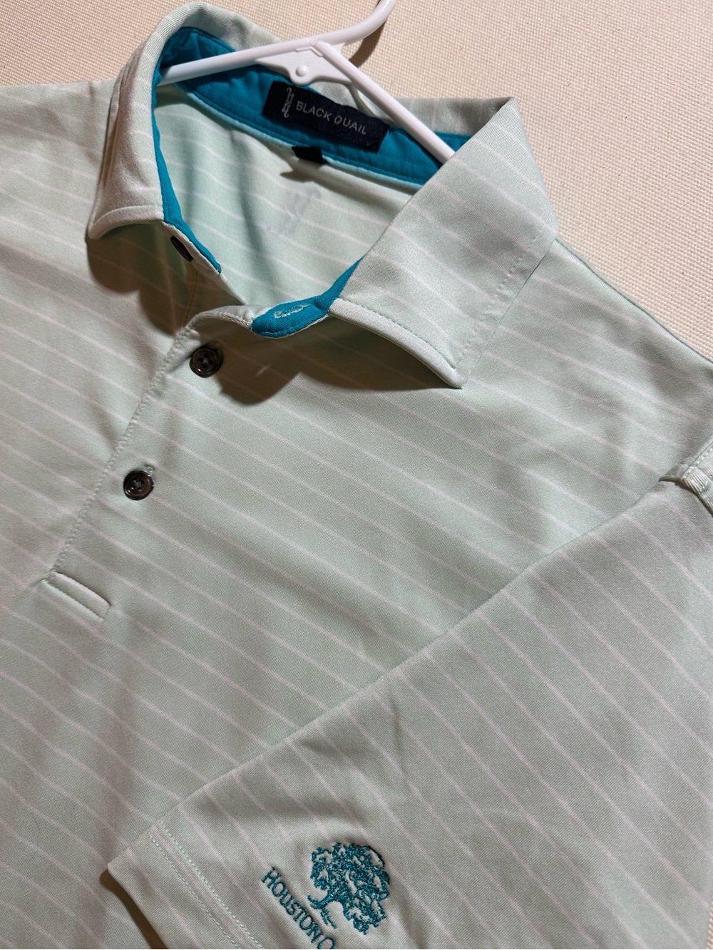 Black Quail Men’s Mint Green Striped Golf Polo Shirt x Houston Oaks Country Club